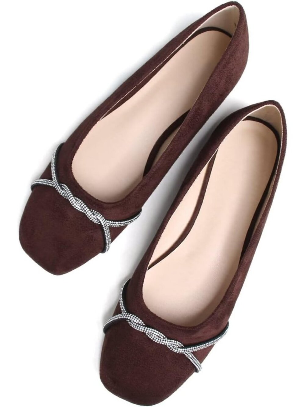 Women's P Late Brown Chain Ballet Flats Fashion Pointed Toe Slip On Dress Shoes